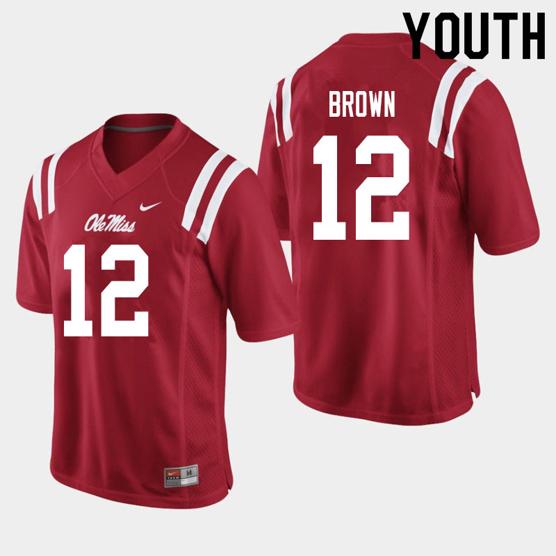 Jakivuan Brown Ole Miss Rebels NCAA Youth Red #12 Stitched Limited College Football Jersey DDH0358WF